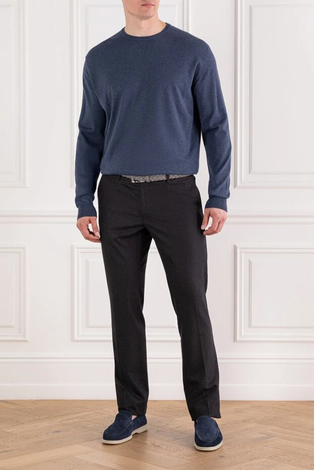 Трикотажний джемпер чоловічого синього кольору з бавовни - фото 2