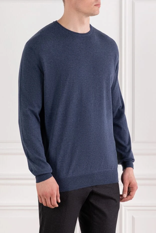 Трикотажний джемпер чоловічого синього кольору з бавовни - фото 3