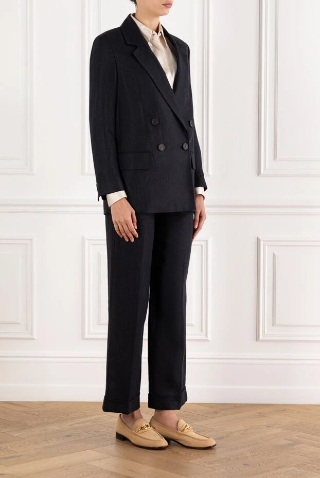 Peserico women's dark blue double-breasted suit with wide trousers 189253 - photo 3