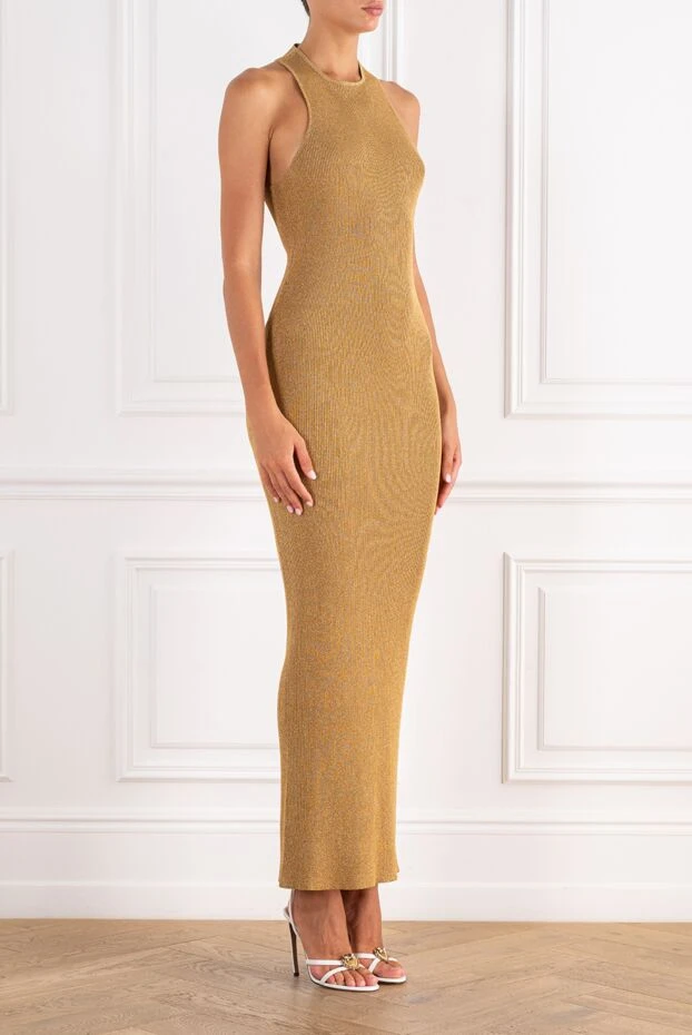 Saint Laurent yellow ribbed lame racerback dress 189270 - photo 3