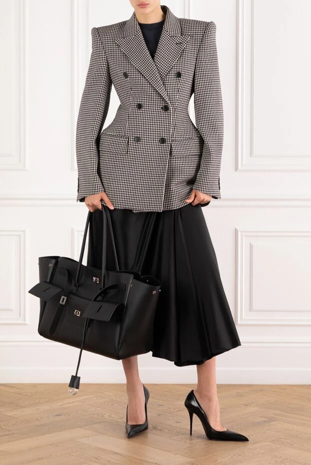 Balenciaga hourglass houndstooth wool jacket in black and white 189291 - photo 2