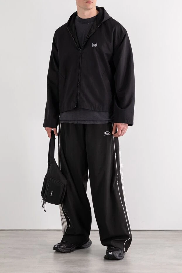 Balenciaga men's black wool jacket with hood and logo 189314 - photo 2