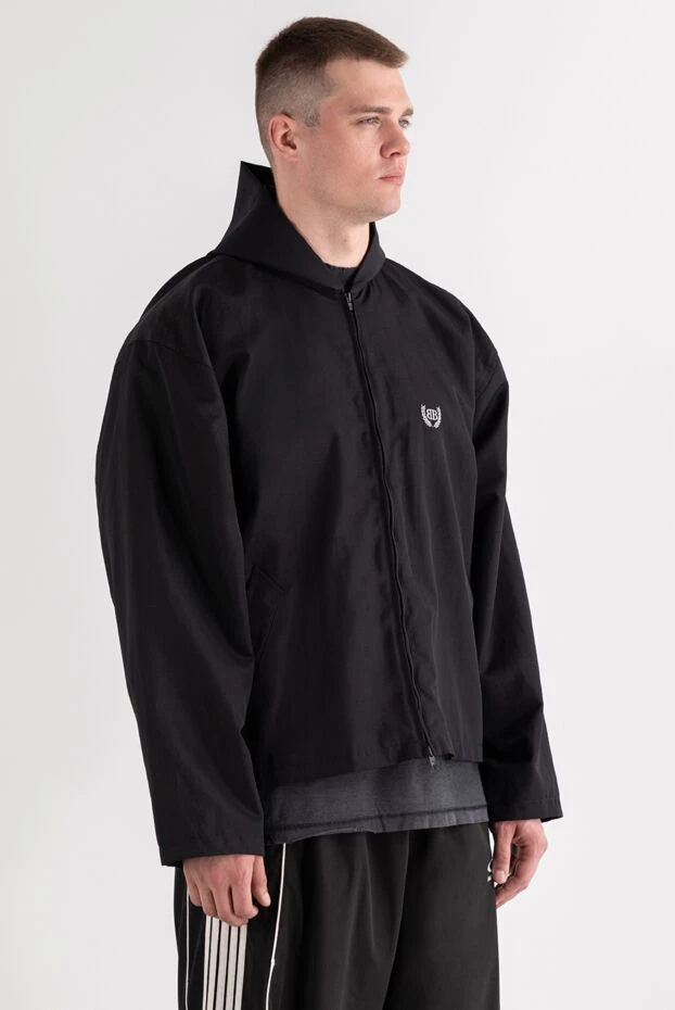 Balenciaga men's black wool jacket with hood and logo 189314 - photo 3