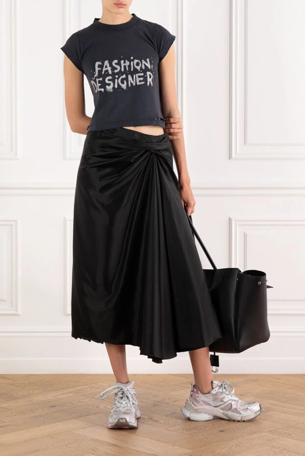 Balenciaga women's black cupro twill draped skirt 189317 - photo 2