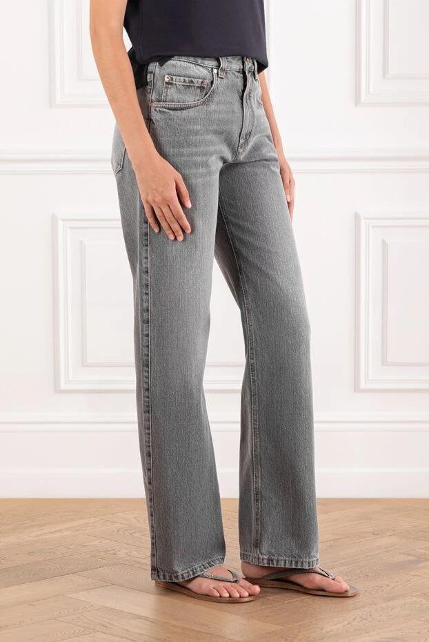 Brunello Cucinelli women's gray flared jeans with scuffs made of cotton 189362 - photo 3