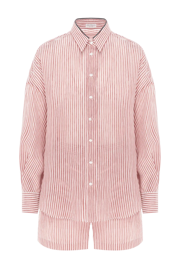 Brunello Cucinelli shirt with shorts made of linen and silk with a red and white vertical stripe pattern 189367 - photo 1