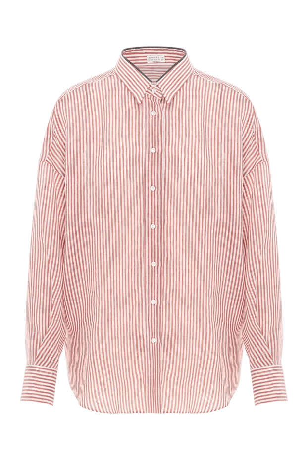 Brunello Cucinelli striped organza shirt with monil chain on collar red women 189371 - photo 1