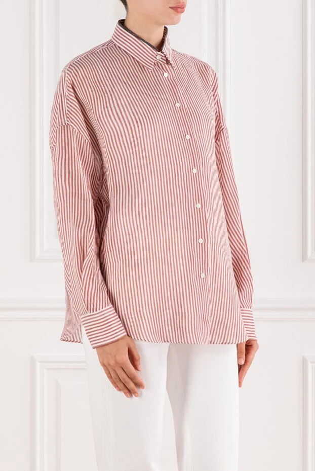 Brunello Cucinelli striped organza shirt with monil chain on collar red women 189371 - photo 3