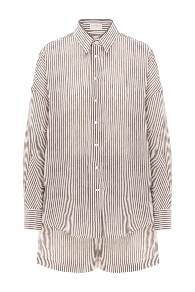 Brunello Cucinelli organza shorts suit with monil chain on collar brown 189377 - photo 1
