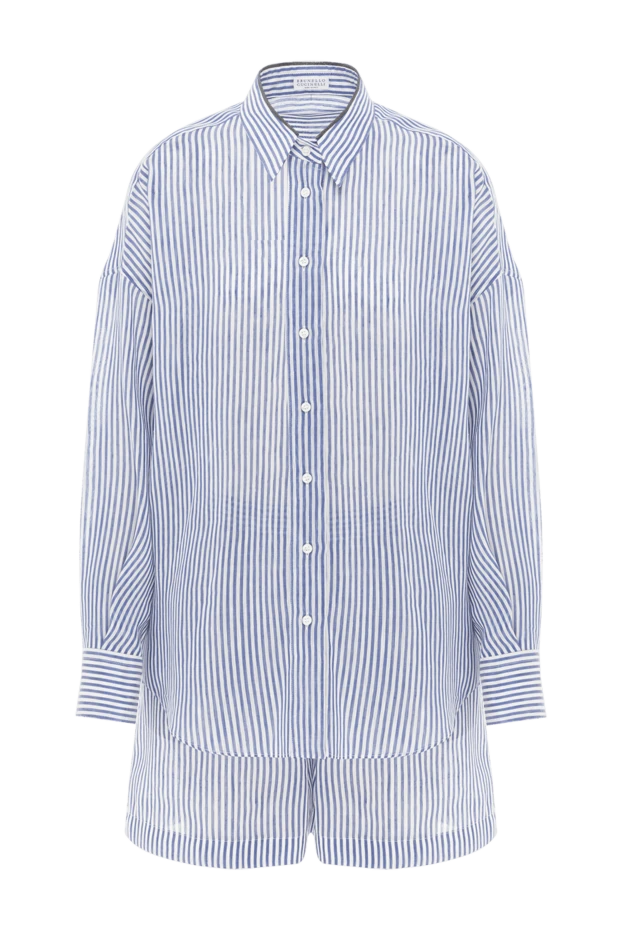 Brunello Cucinelli organza shorts suit with monil chain on collar blue 189378 - photo 1