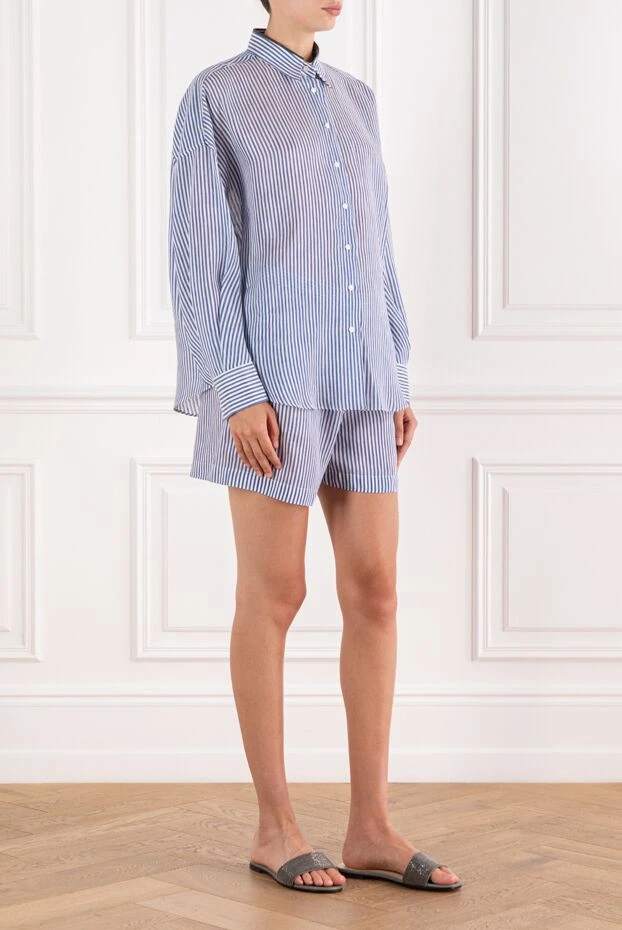 Brunello Cucinelli organza shorts suit with monil chain on collar blue 189378 - photo 3
