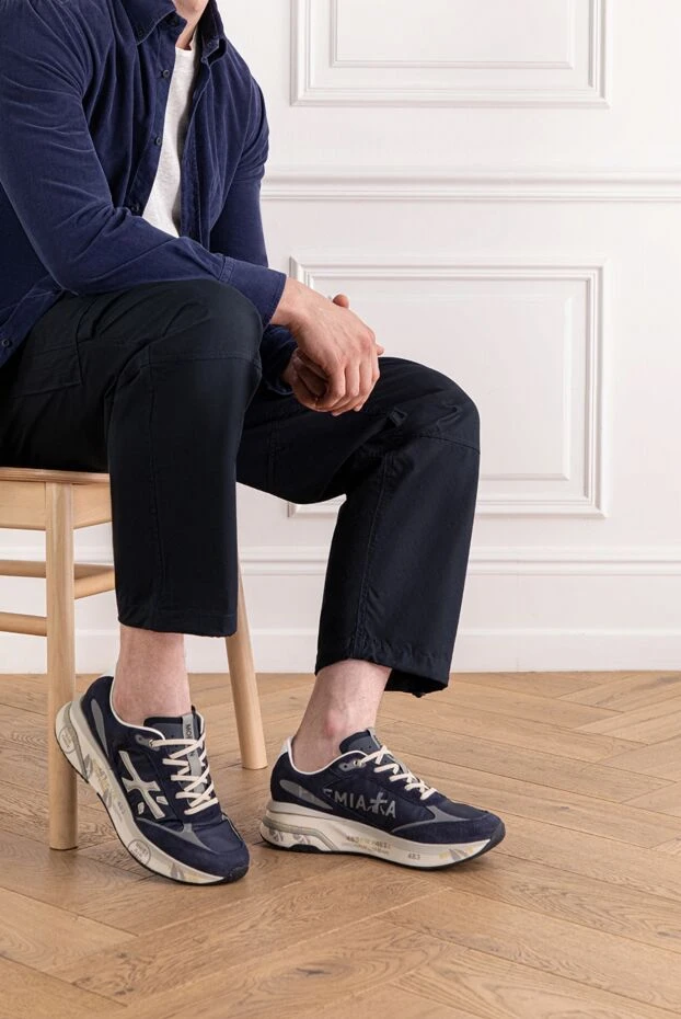 Premiata кроссоовки moe run синие мужские с инновационной подошвой из pebax 189384 - фото 2