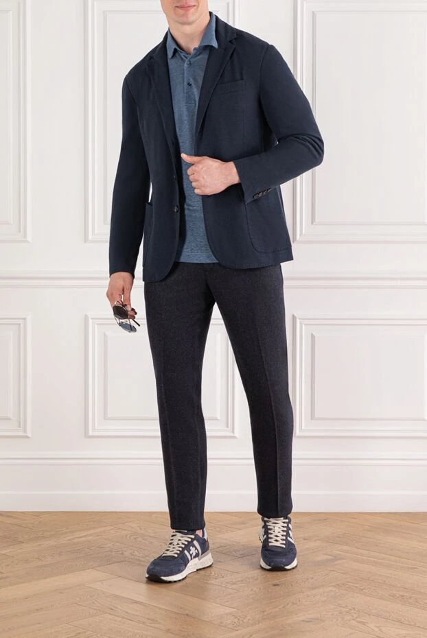 Loro Piana summer single-breasted jacket made of cotton, silk and linen pique blue color for men 189405 - photo 2