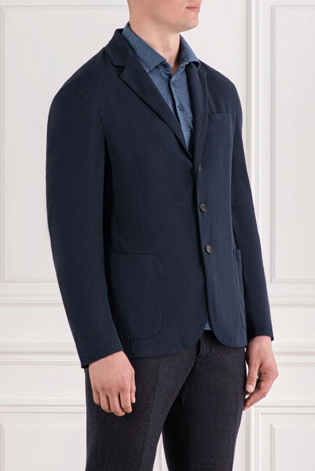 Loro Piana летний однобортный пиджак из смеси хлопка, шелка и льна пике синего цвета мужской 189405 - фото 3
