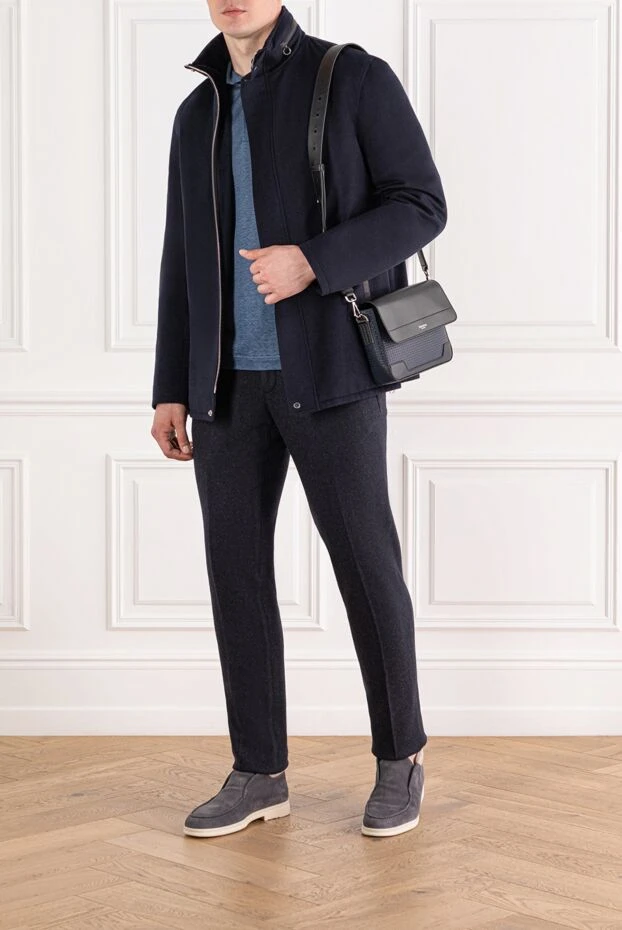 Seraphin men's cashmere parka with fur and leather inserts blue 189556 - photo 2