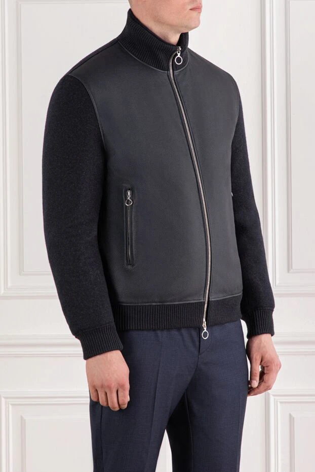 Seraphin bomber jacket made of leather and cashmere on natural fur blue 189561 - photo 3