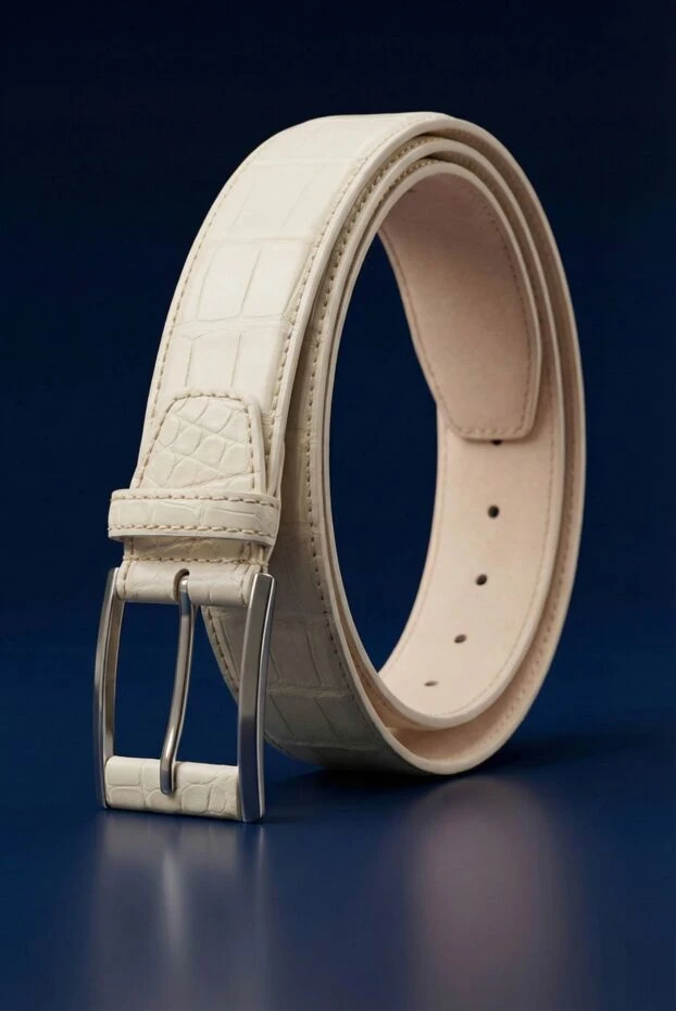 Ремень мужской белый из кожи аллигатора - фото 2
