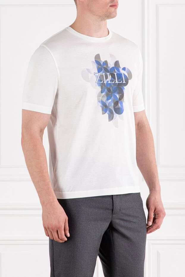 Zilli white t-shirt with abstract blue pattern and logo 189592 - photo 3
