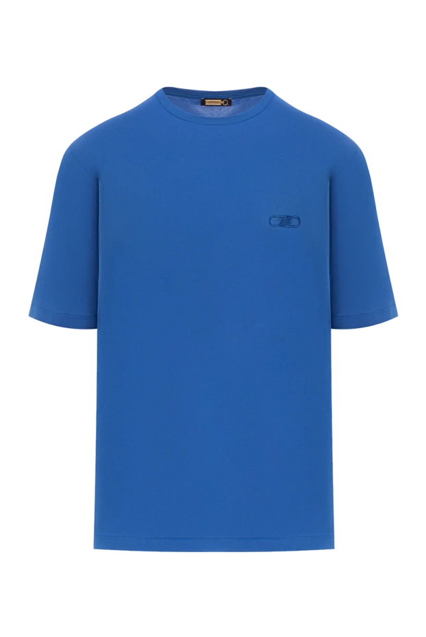 Футболка бавовняна синя з вишитим логотипом - фото 1