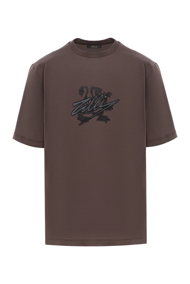 Zilli brown cotton t-shirt with embroidered coat of arms and 3d logo 189603 - photo 1