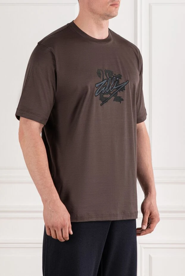 Zilli brown cotton t-shirt with embroidered coat of arms and 3d logo 189603 - photo 3