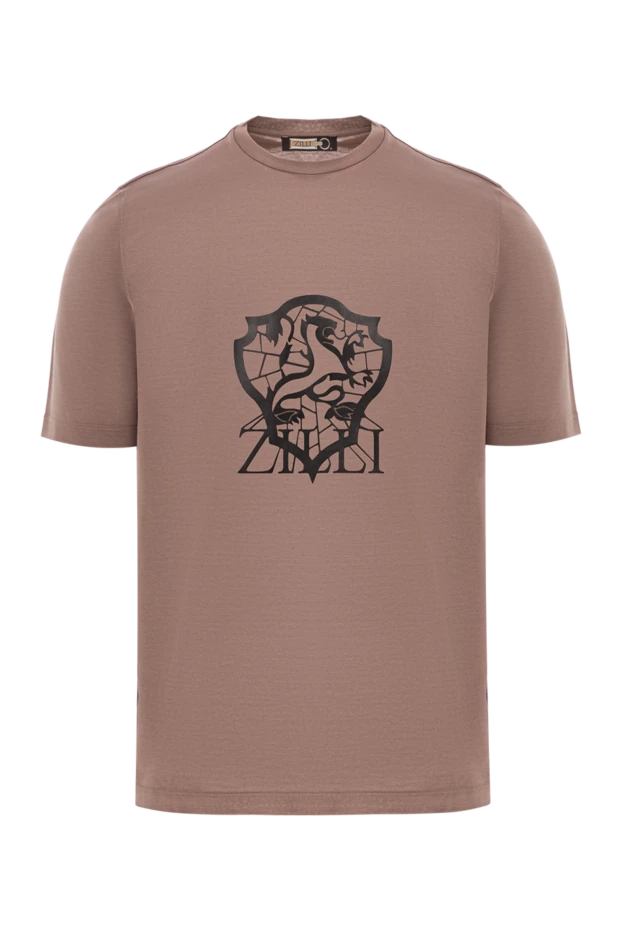 Футболка в оттенке какао с чёрным принтом в стиле герба - фото 1