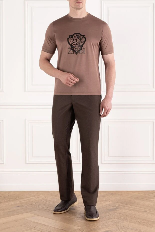 Zilli cocoa t-shirt with black coat of arms print 189607 - photo 2