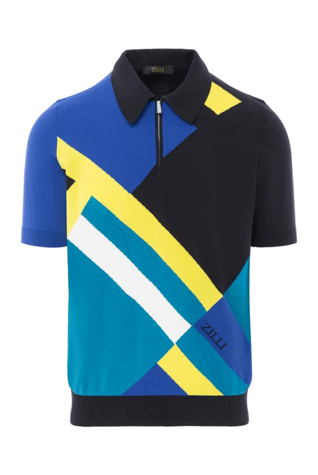 Polo shirt with zip and graphic design in yellow and blue tones - photo 1