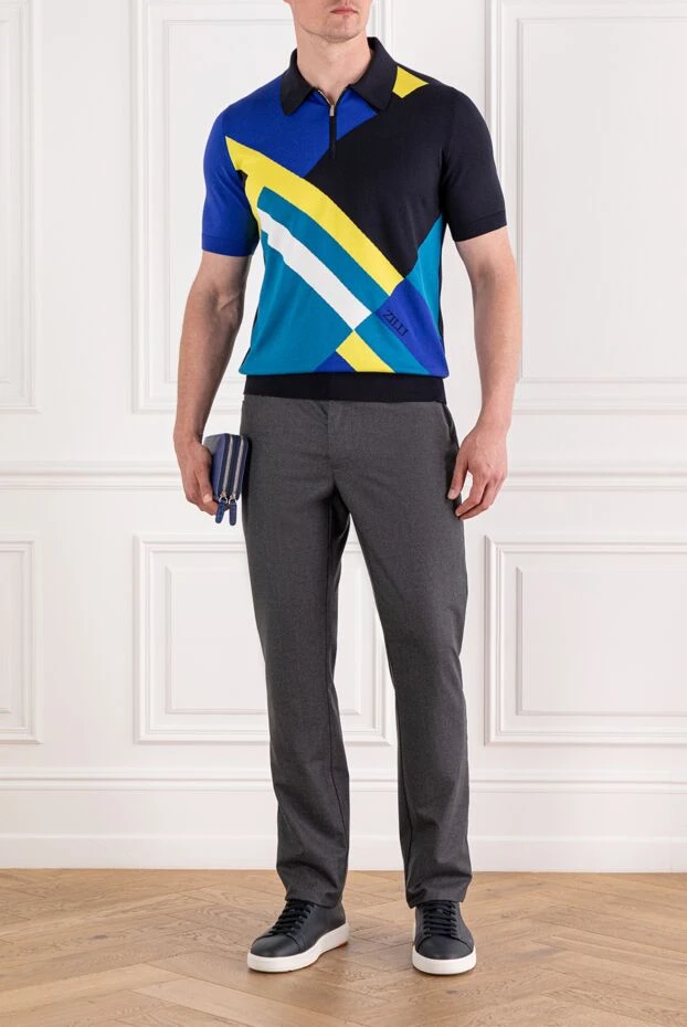Zilli polo shirt with zip and graphic design in yellow and blue tones 189610 - photo 2
