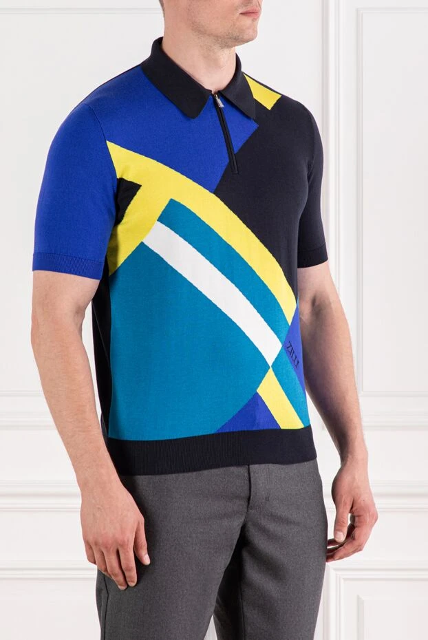 Zilli polo shirt with zip and graphic design in yellow and blue tones 189610 - photo 3