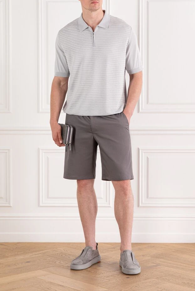 Zilli gray polo shirt in soft silk and cotton with zip fastening and 3d pattern 189612 - photo 2