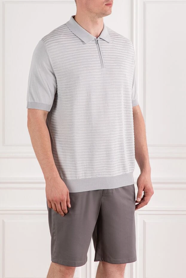 Zilli gray polo shirt in soft silk and cotton with zip fastening and 3d pattern 189612 - photo 3