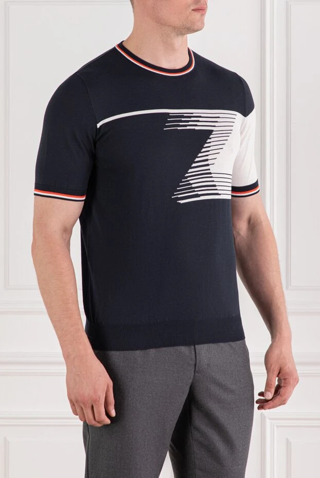 Zilli men's knitted jumper with a dynamic design in white and blue tones 189622 - photo 3