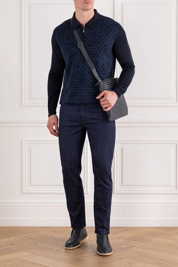 Zilli polo shirt with zipper blue with geometric jacquard 189630 - photo 2