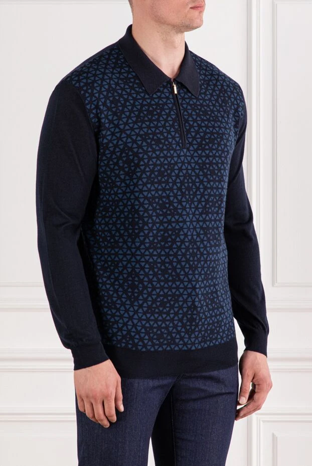 Zilli polo shirt with zipper blue with geometric jacquard 189630 - photo 3