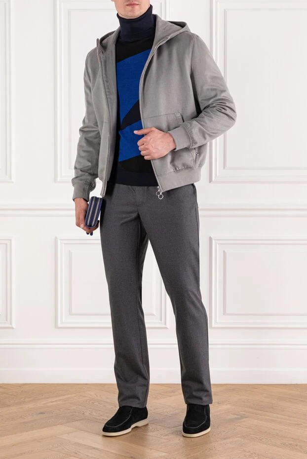 Zilli blue men's turtleneck with geometric color block pattern 189632 - photo 2