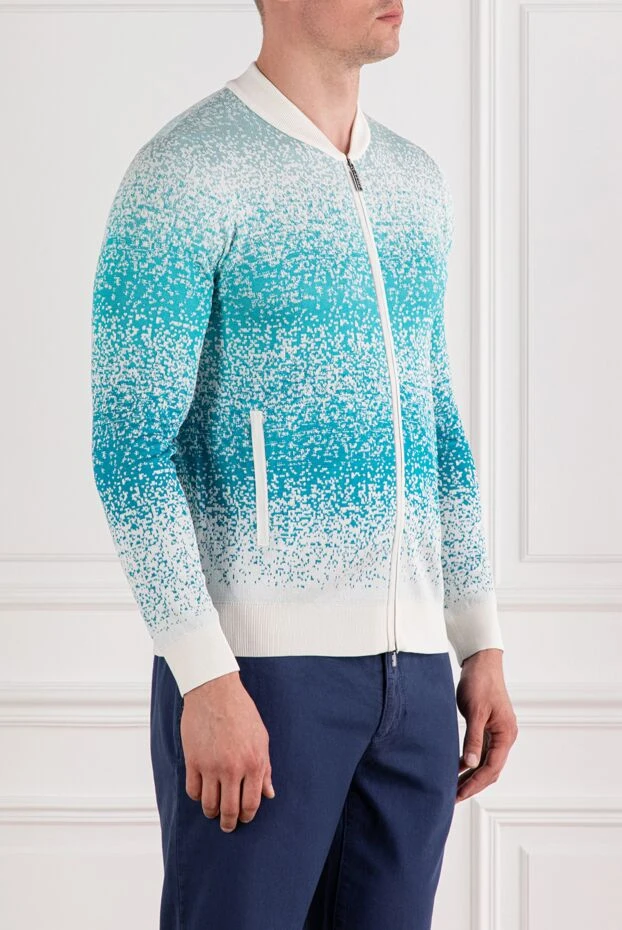 Zilli men's cardigan in turquoise and white tones with scattered dots effect 189641 - photo 3