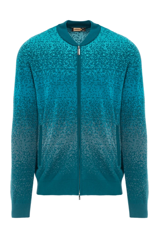 Knitted cardigan with pixel print and ribbed collar green - photo 1