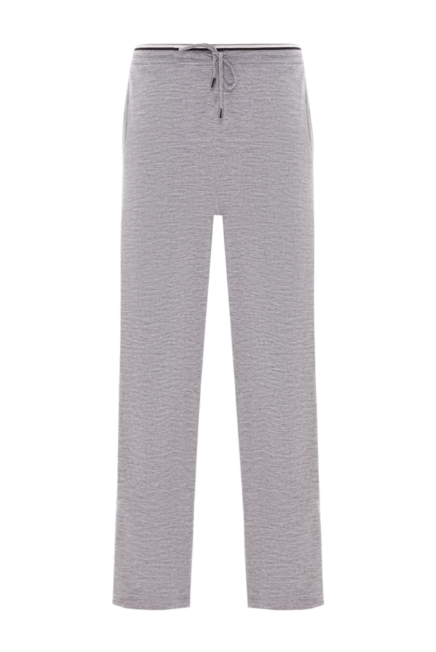 Gray wool trousers with silk trim and drawstring - photo 1