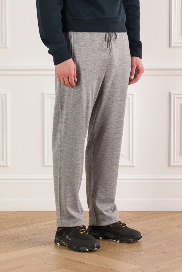 Zilli gray wool trousers with silk trim and drawstring 189644 - photo 3