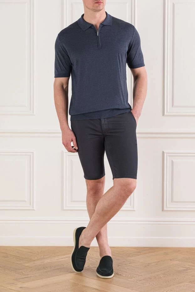 Cesare di Napoli men's blue silk zip-up polo shirt 189673 - photo 2