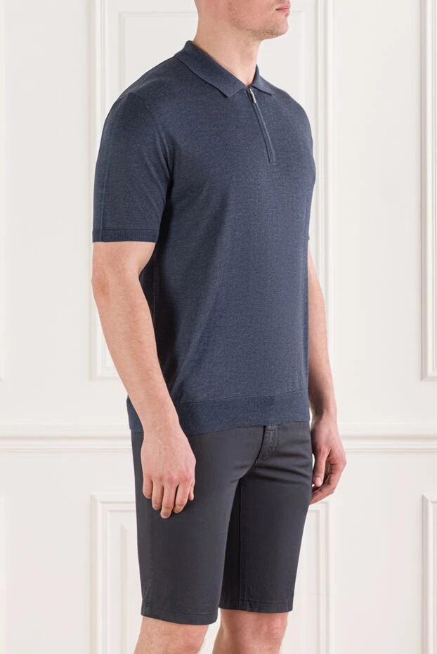 Cesare di Napoli men's blue silk zip-up polo shirt 189673 - photo 3