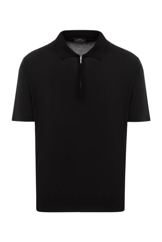 Black short sleeve zip up polo shirt made of silk - photo 1