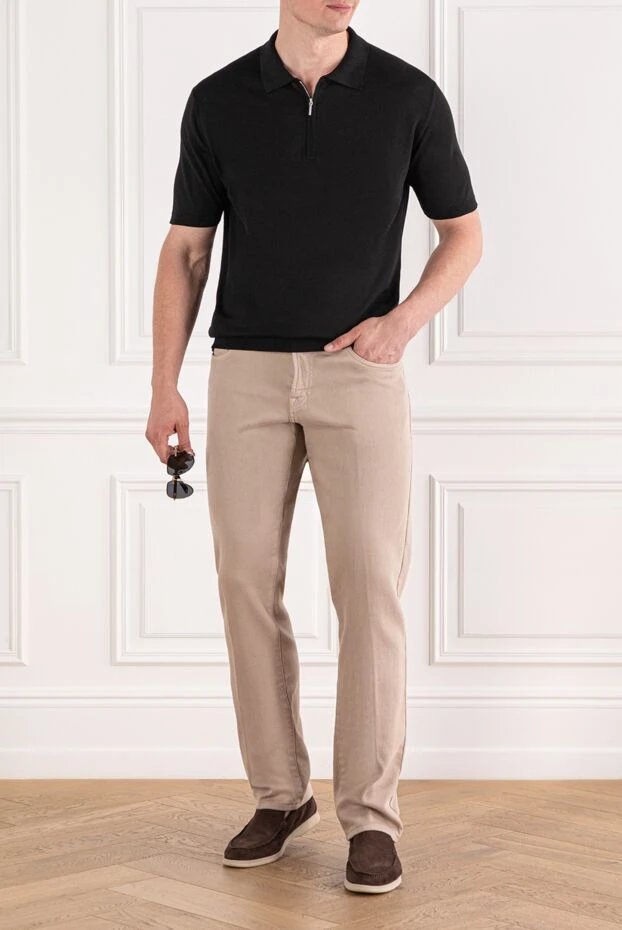 Cesare di Napoli black short sleeve zip up polo shirt made of silk 189674 - photo 2