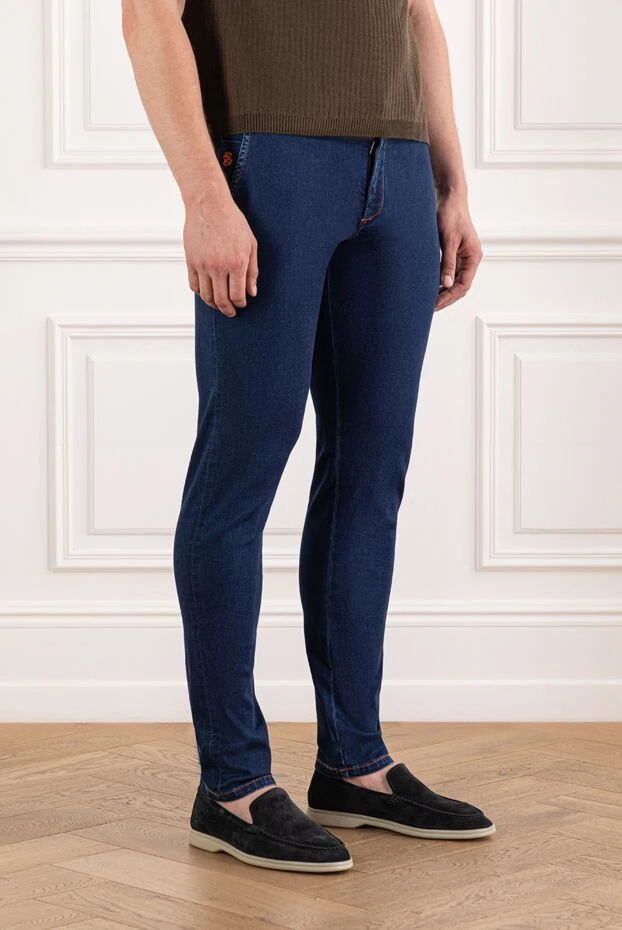 Scissor Scriptor men's dark blue jeans with flaps on the back pockets and contrast stitching 189701 - photo 3