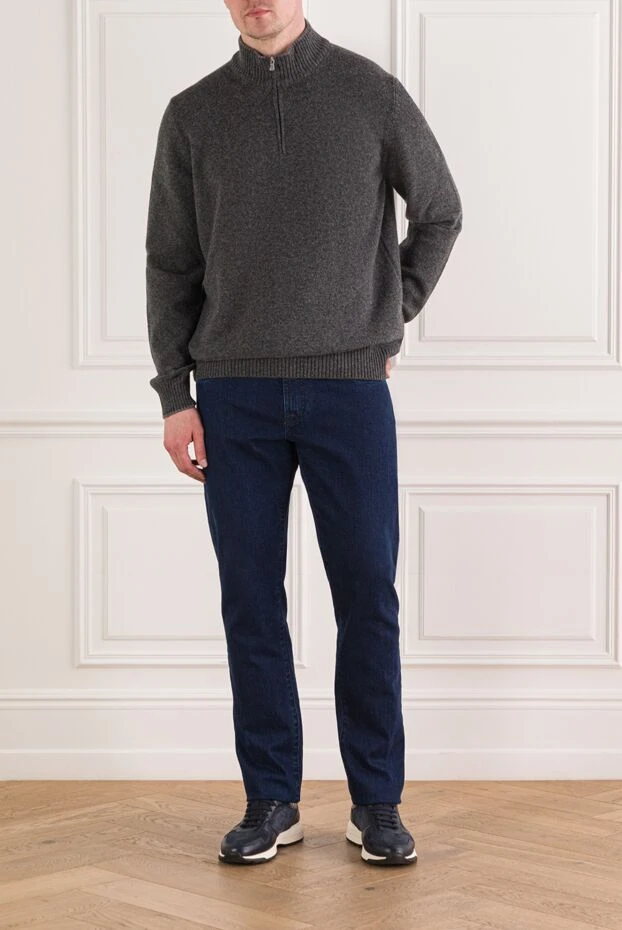 Scissor Scriptor dark blue men's jeans with straight legs and contrast stitching 189704 - photo 2