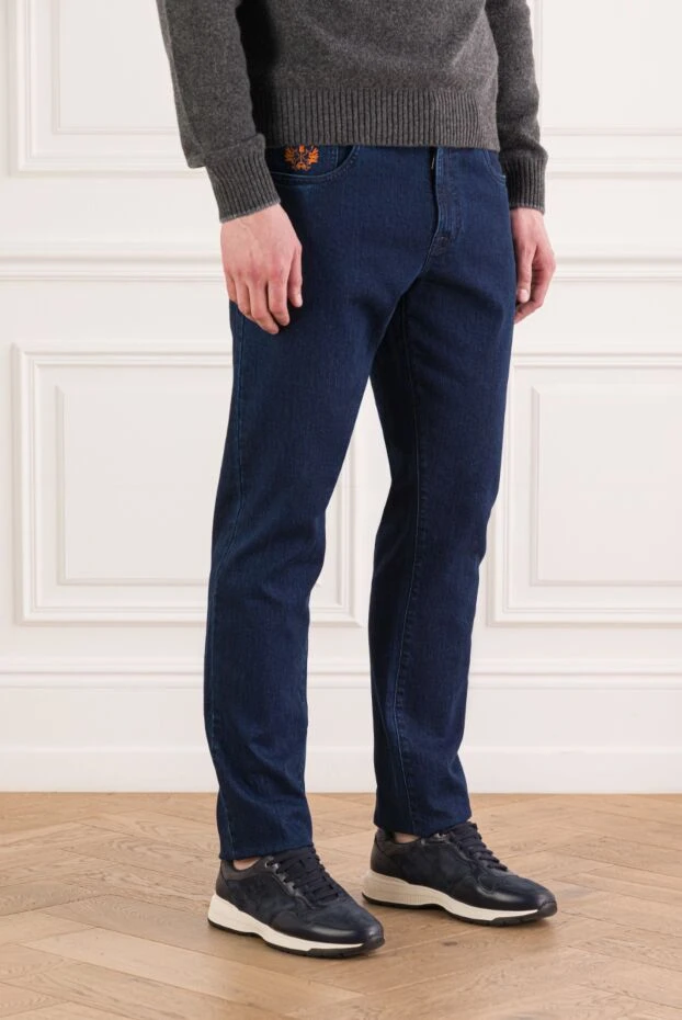 Scissor Scriptor dark blue men's jeans with straight legs and contrast stitching 189704 - photo 3