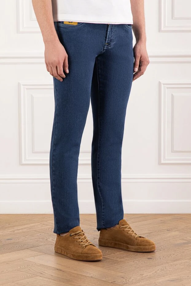 Scissor Scriptor soft cotton jeans with yellow accents and branded patch 189721 - photo 3