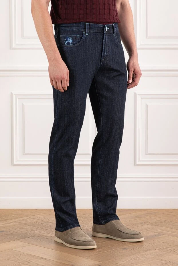 Scissor Scriptor blue stretch denim jeans with dragon embroidery on the back pocket 189723 - photo 3