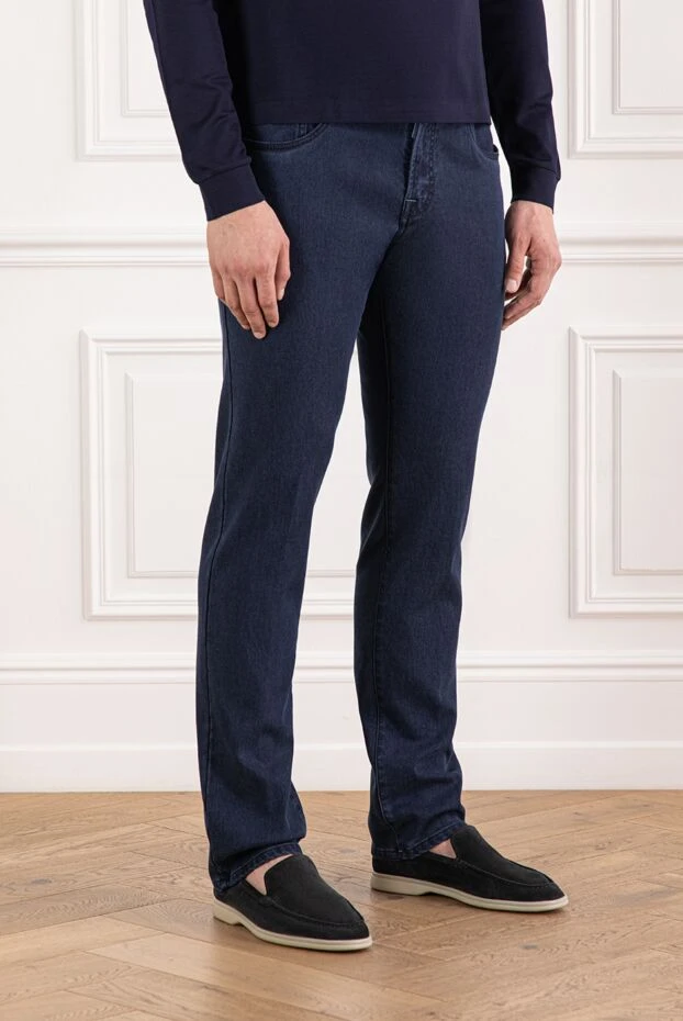 Scissor Scriptor dark blue jeans with branded tartan patch 189732 - photo 3